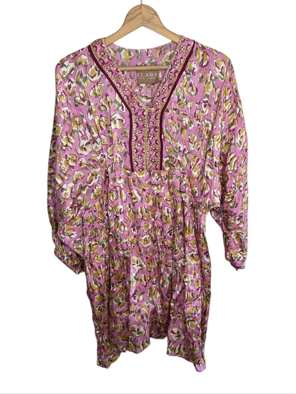 Clara The Label Pink Yellow Green Garden Floral Long Sleeve Dress Size XS NEW